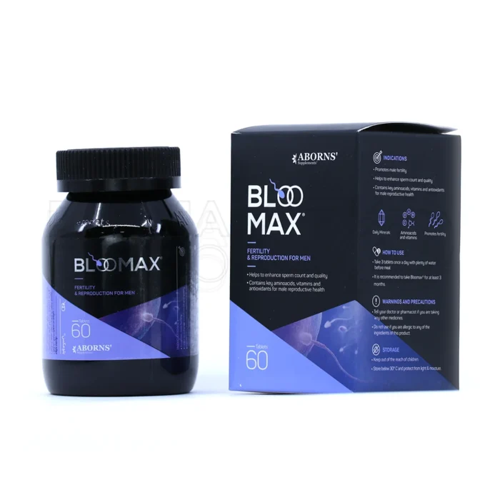 قرص بلومکس ابورنز، بسته‌بندی مقاوم، مکمل گیاهی مردان، تقویت باروری و کیفیت اسپرم، فاقد گلوتن.