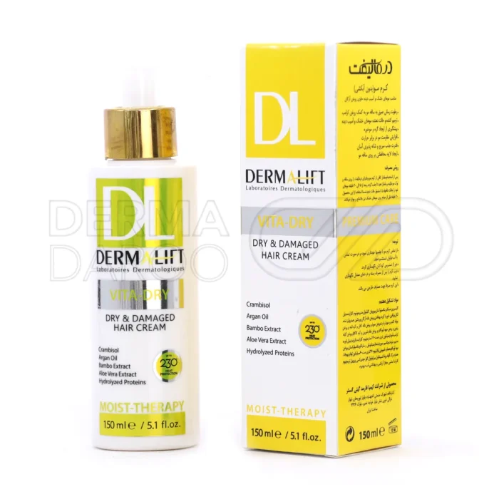 کرم موی درمالیفت با بسته‌بندی شیک، حاوی روغن آرگان و ویتامین‌ها، ترمیم‌کننده و آبرسان موهای خشک و آسیب‌دیده با جذب سریع