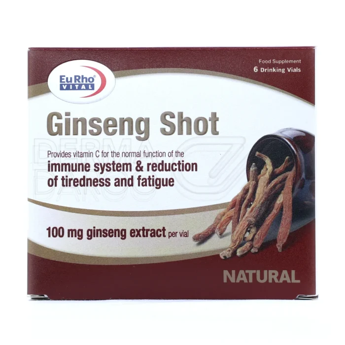 ویال خوراکی جینسینگ شات، حاوی جینسینگ، بهبود انرژی، قوای جنسی و سلامت عمومی.