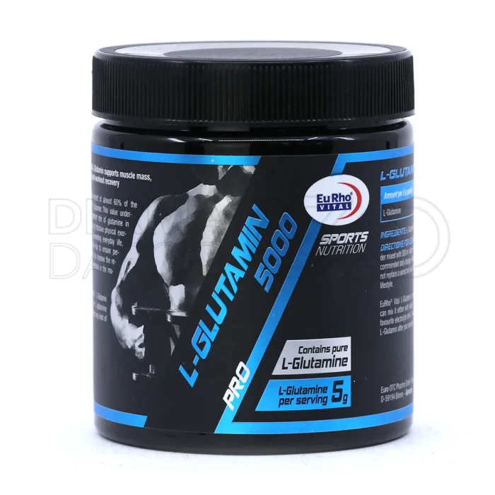 پودر ال گلوتامین 5000 یوروویتال در قوطی 300 گرمی، خالص بدون طعم، مکمل ریکاوری و عضله سازی ورزشکاران