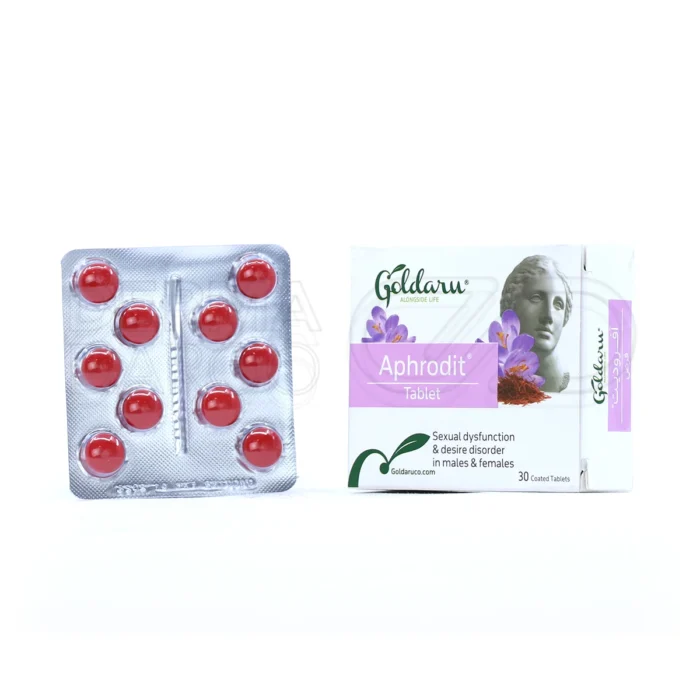 بسته‌بندی قرص گیاهی آفرودیت برای تقویت قوای جنسی، افزایش میل جنسی و بهبود اختلالات نعوظ در مردان و زنان