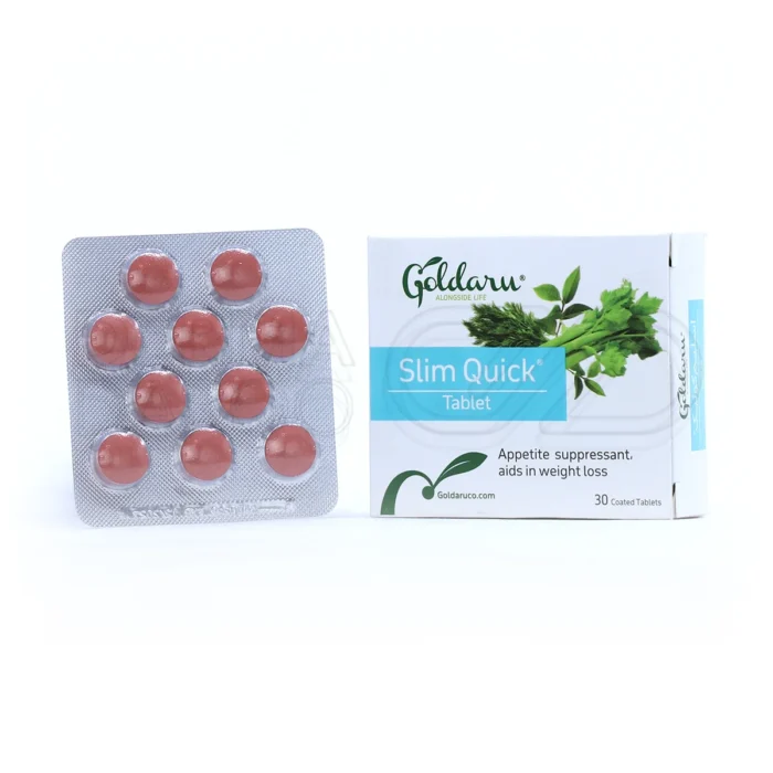 goldaru-slim-quick-30-tab (1) قرص اسلیم کوئیک گل دارو، با عصاره چای سبز و کرفس، در بستهبندی ۳۰ عددی، کاهش وزن، چربیسوز، کنترل اشتها، کاهش کلسترول.