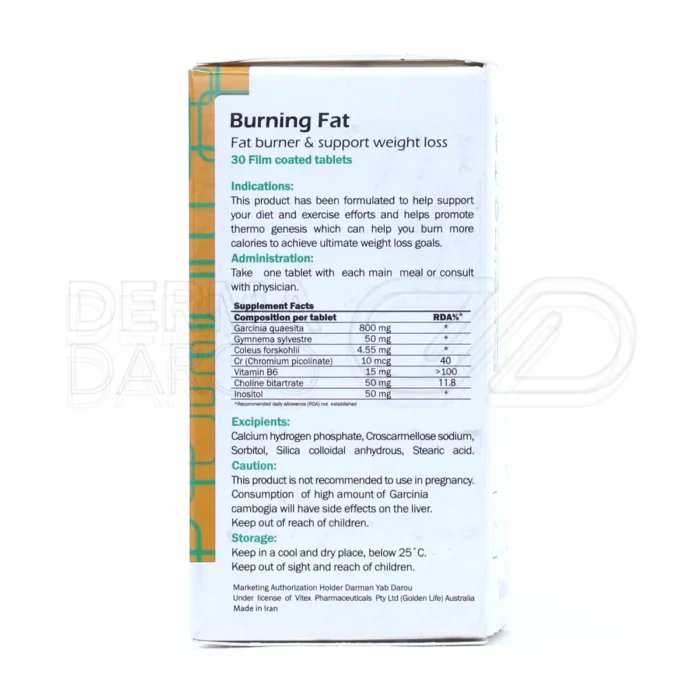 مکمل چربی سوز برنینگ فت گلدن لایف؛ حاوی گارسینیا و ویتامین B6 برای کاهش وزن