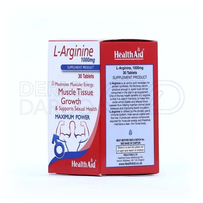 نمای نزدیک از قرص‌های آرژنین هلث اید برای بهبود عملکرد بدنی و سیستم ایمنی