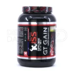 پودر جی تی گین آی اس اس در قوطی پلاستیکی، حاوی پروتئین و کربوهیدرات، مکمل افزایش وزن و عضله سازی