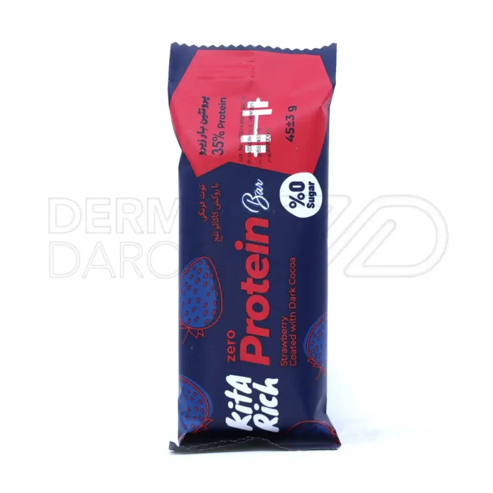 kitarich-zero-protein-bar-35percent-protein-strawberry-coated-with-dark-chocolate-45-g-00 پروتئین بار زیرو 35% پروتئین توت فرنگی با روکش شکلات تلخ کیتاریچ ۴۵ گرم