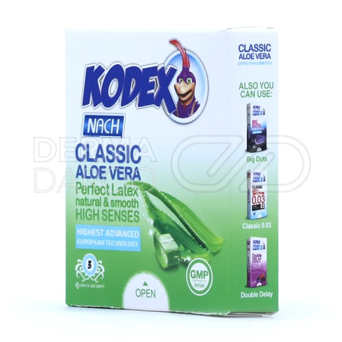 کاندوم آلوئه‌ورا ناچ کدکس، تایید FDA، نازک و مقاوم با رایحه دلپذیر.