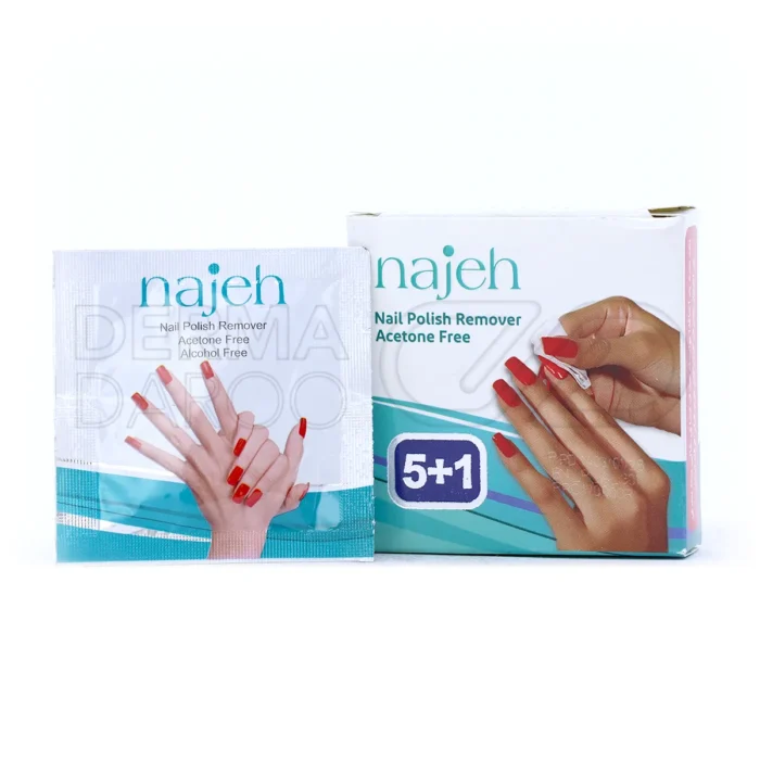 قوطی لاک پاک کن بدون استون ناژه با بسته بندی سبز، حاوی ویتامین E و B5، پاک کننده قوی و تقویت کننده ناخن طبیعی