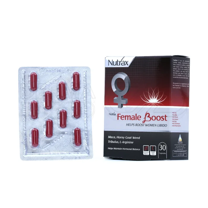 nutrax-famale-boost-30-capsules (1) کپسول فیمیل بوست نوتراکس، بستهبندی مقاوم، مکمل گیاهی بانوان، تقویت میل جنسی و تعادل هورمونی.