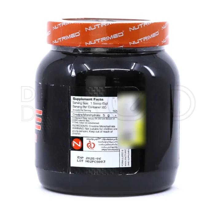 پودر کراتین مونوهیدرات نوتریمد، ۵ گرم در هر سروینگ، افزایش قدرت عضلانی و بهبود عملکرد در ورزش‌های سرعتی