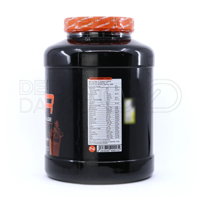 پودر گینر نوتریمد با ۵۳۰ کالری در هر وعده، انواع مواد معدنی مانند کلسیم و منیزیم، مناسب افزایش حجم و ریکاوری عضلات