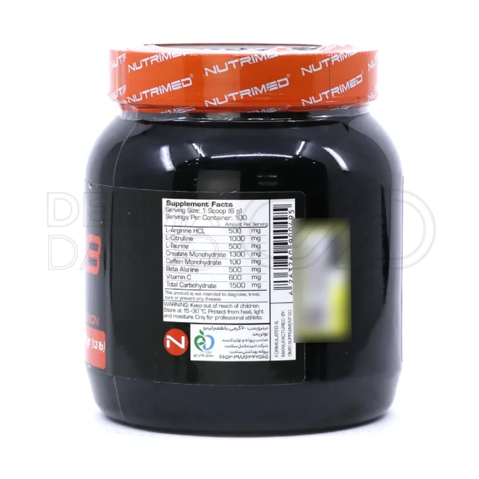 پودر نیترو بمب نوتریمد با ال آرژنین ۵۰۰ میلی گرم و ال سیترولین ۱۰۰۰ میلی گرم، افزایش حجم عضلانی و انرژی زا برای تمرینات سخت