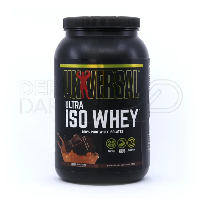 بسته بندی پروتئین ایزوله وی اولترا ایزو وی یونیورسال با طعم شکلات، تحت لیسانس آمریکا، مناسب ورزشکاران برای رشد عضلانی