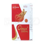 مکمل غذایی جینسو 1000 میلی‌گرم ویت اسکای، با جینسینگ پاناکس کره‌ای و ترکیبات مغذی مانند ویتامین C، D و E، مناسب برای کاهش خستگی، تقویت سیستم ایمنی و بهبود سلامت عمومی بدن.