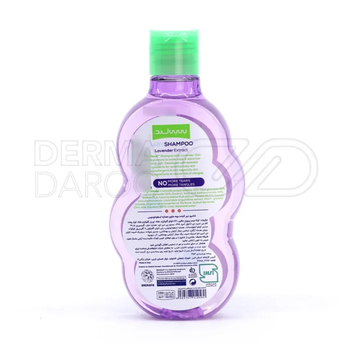 شامپو نرم کننده بیبی لند با عصاره اسطوخودوس، ضد گره مو، مناسب پوست حساس، بدون سوزش چشم، حاوی ویتامین E