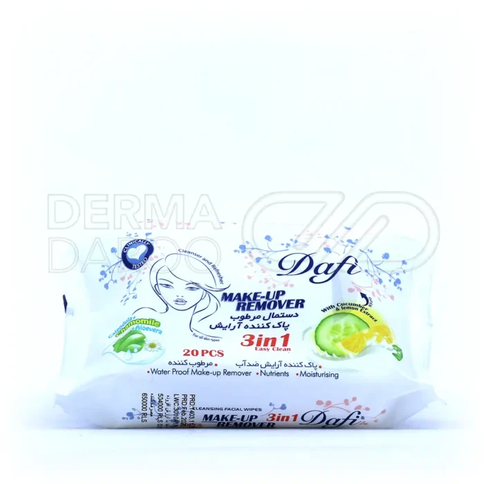 دستمال مرطوب پاک کننده آرایش دافی مدل 3 در 1 بسته ۲۰ عددی - تصویر 3