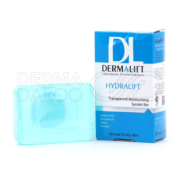 dermalift-hydralift-transparent-moisturizing-syndet-bar-for-normal-and-dry-skins-100-g (1) پن مرطوبکننده درمالیفت در بستهبندی بهداشتی، با روغن آووکادو و شیباتر، پوست خشک را نرم و سد دفاعی آن را ترمیم میکند