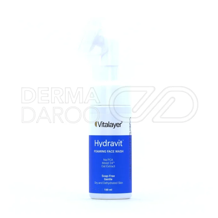 vitalayer-hydravit-face-foaming-wash-for-dry-and-dehydrated-skin-150-ml (1) فوم شستشوی هیدراویت ویتالیر، بستهبندی مقاوم، پاککننده ملایم، آبرسان و محافظ پوست خشک با برس سیلیکونی.