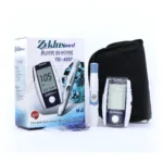 بسته بندی دستگاه تست قند خون زیکلاس مد TD-4267 در جعبه سفید و آبی با طراحی ساده، شامل نوارهای تست و کیت کامل برای دیابتی ها