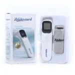 بسته بندی تب سنج دیجیتال زیکلاس مد FR409 در جعبه سفید و آبی با طراحی ارگونومیک، شامل دستگاه چندکاره برای سنجش دمای پیشانی و گوش