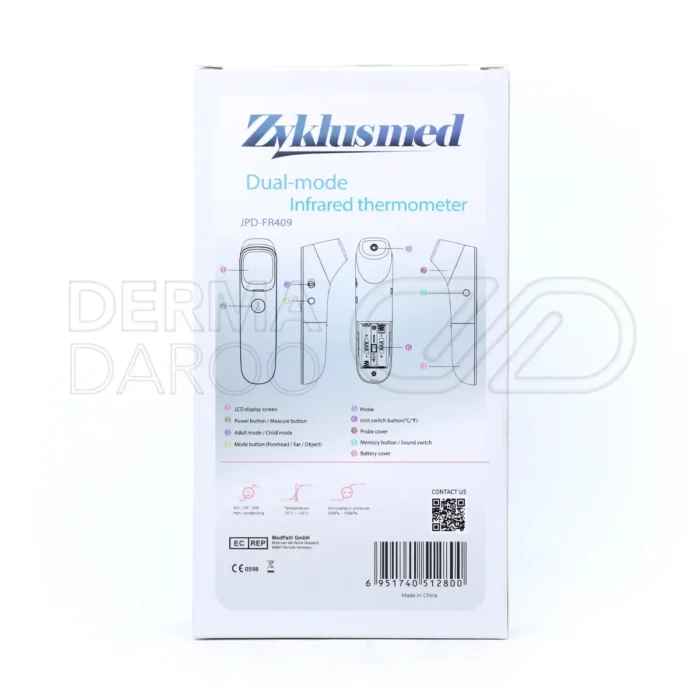 تب سنج دیجیتال زیکلاس مد FR409 با فناوری مادون قرمز برای اندازه گیری سریع دما در 1 ثانیه از فاصله یک سانتی متری، ایده آل برای نوزادان