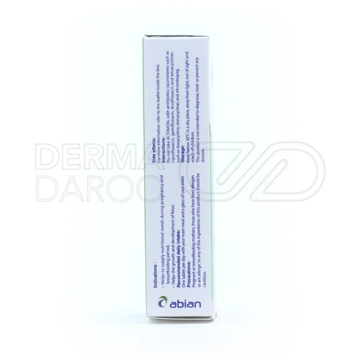 مکمل اکتی ناتال با ۲۷ میلی‌گرم آهن و ۸۰۰ میکروگرم فولیک اسید برای تکامل جنین