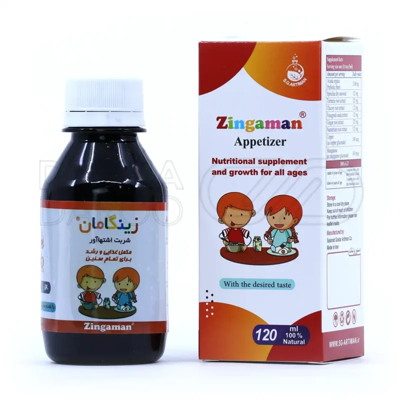 شربت زینگامان سلامت گستر آرتیمان ۱۲۰ میلی لیتر - جعبه بسته بندی و بطری شربت