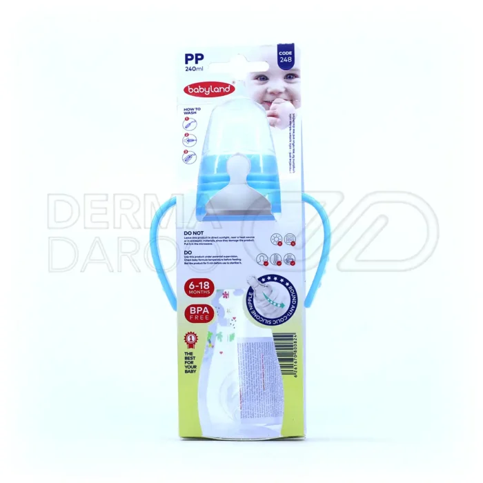 شیشه شیر دسته دار آنتی کولیک بیبی لند 240 میلی لیتر کد 248 - تصویر 4