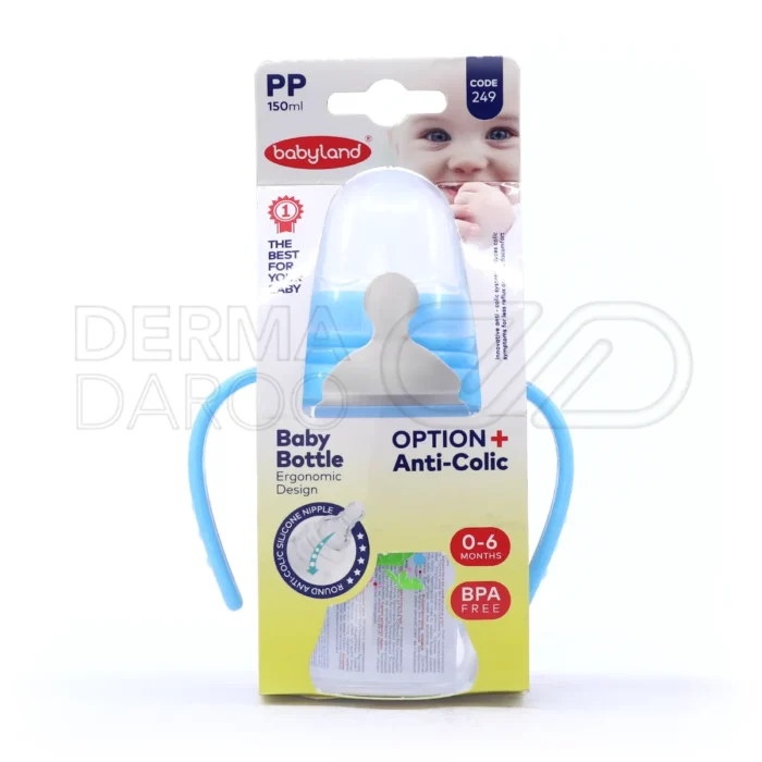 شیشه شیر آنتی کولیک بیبی لند، فاقد مواد مضر، مناسب نوزادان ۰-۶ ماه، سری سیلیکونی، ضد نفخ