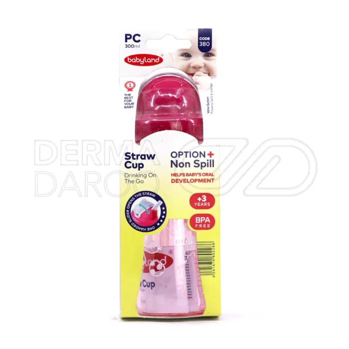 قمقمه نی‌دار بیبی لند، ۳۰۰ میلی‌لیتر، مدل ۳۸۰، فاقد مواد مضر، با درپوش محافظ، ضد نشت، مناسب کودکان، جنس پلی‌کربنات.