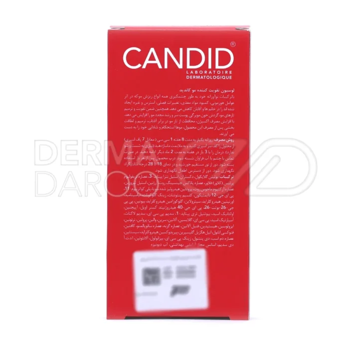 لوسیون کاندید، با بیوتین و زینک گلوکونات، ضد ریزش هورمونی، تغذیه‌کننده مو، افزایش گردش خون پوست سر.