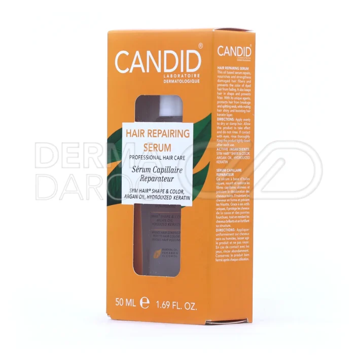 سرم تقویت‌کننده مو کاندید، با عصاره سبوس گندم و کراتین، حجم‌دهنده، ضد وز و محافظ رنگ مو، بدون نیاز به شستشو.