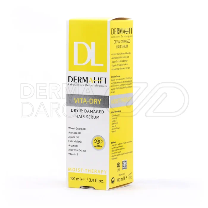 سرم آبرسان ویتا درای درمالیفت با روغن جوانه گندم، موهای خشک را نرم کرده و از شکنندگی و آسیب مو جلوگیری می‌کند