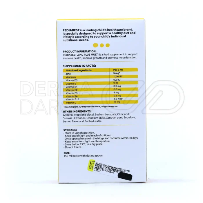 شربت زینک پلاس مولتی پدیابست مخصوص کودکان 150 میلی لیتر