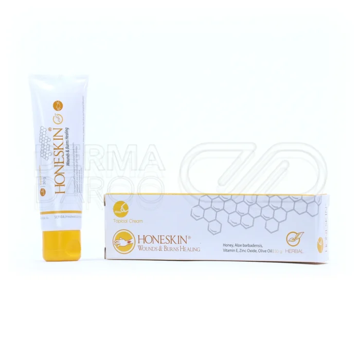 کرم هان اسکین سپیداج، با زینک اکساید و ویتامین E، در تیوپی، آنتی‌باکتریال، ترمیم‌کننده سوختگی‌های درجه ۱ و ۲، حاوی عسل و آلوئه‌ورا.