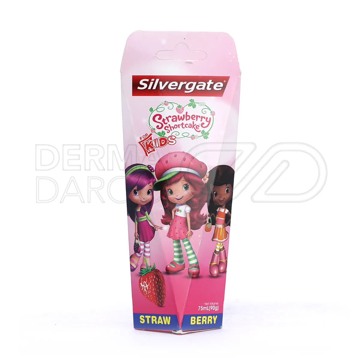 بسته بندی جذاب خمیر دندان ژله ای کودک سیلورگیت در تیوب رنگی با طعم توت فرنگی، حاوی فلوراید و کلسیم برای محافظت از دندان