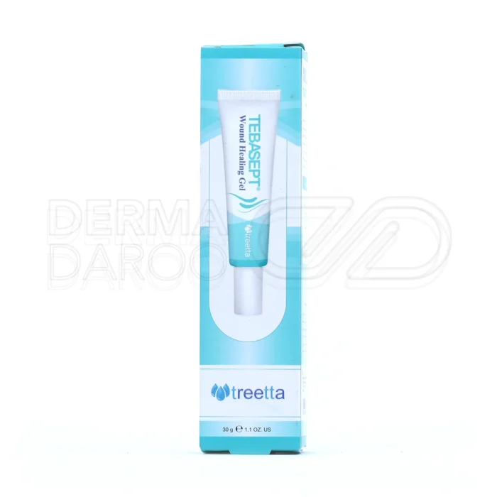 treetta-tebasept-wound-healing-gel-30g (1) ژل درمان زخم طباسپت، با پلی هگزانید و بتائین، در تیوپی، ترمیم زخم و اسکار، ضدالتهاب، مناسب سوختگی و زخمهای عمیق.