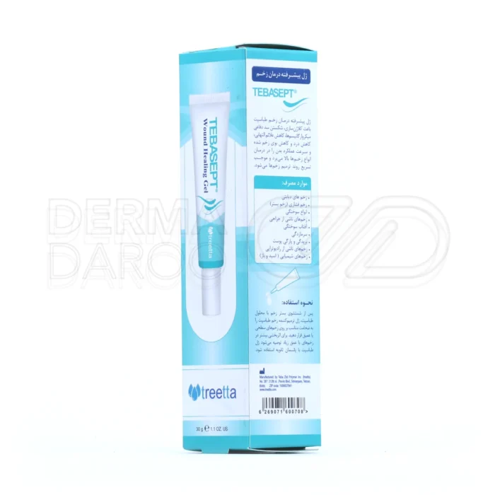 ژل درمان زخم طباسپت، با پلی هگزانید، ضد میکروب، بهبود اسکار و زخم‌های عمیق، کاهش التهاب، مناسب پانسمان ثانویه.