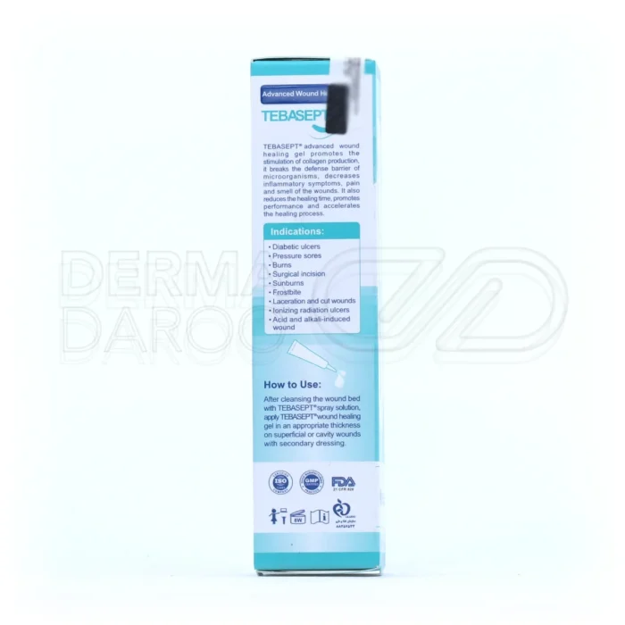 ژل طباسپت، با هیدروکسی اتیل سلولز و PHMB، ترمیم‌کننده زخم، کاهش التهاب، مناسب بریدگی، سوختگی و اسکار.