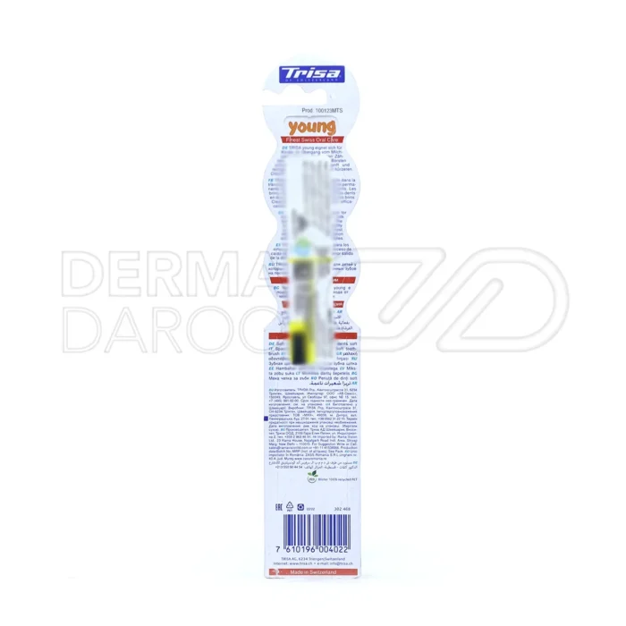 مسواک کودک تریزا، با الیاف کوتاه و بلند، پاکسازی پلاک‌های میکروبی، برس نرم، مناسب کودکان بالای ۶ سال.