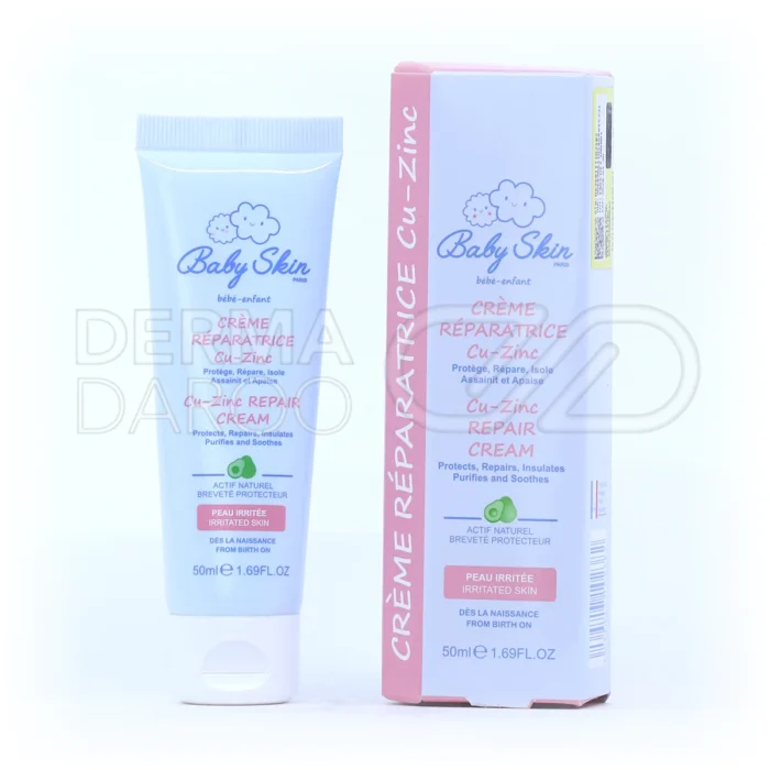 کرم ترمیم‌کننده کیوزینک بیبی اسکین، درمان ادرار سوختگی، حاوی زینک و آلوئه‌ورا، در بسته‌بندی تیوپی، مناسب نوزادان.