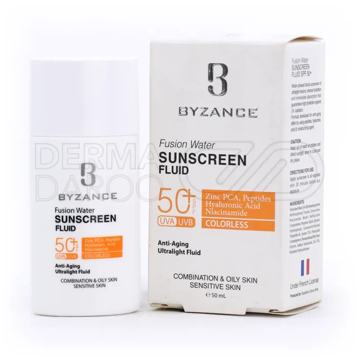 byzance-fusion-water-sunscreen-fluid-50-ml (1) فلوئید ضد آفتاب فیوژن واتر SPF۵۰ بیزانس مناسب پوست چرب و مختلط ۵۰ میلی لیتر