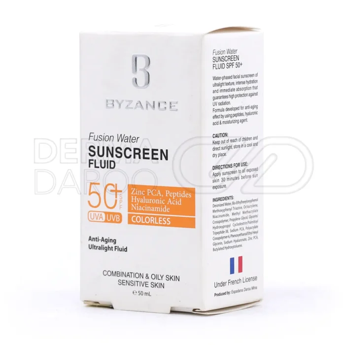 فلوئید ضد آفتاب فیوژن واتر SPF۵۰ بیزانس مناسب پوست چرب و مختلط ۵۰ میلی لیتر