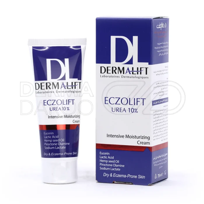 dermalift-eczolift-urea-10-percent-for-dry-and-eczema-prone-skin-75-ml (1) کرم مرطوبکننده اوره 10% درمالیفت، با اوسرین و روغن شاهدانه، در تیوپی، رفع خارش و پسوریازیس، آبرسان عمیق، فاقد پارابن.