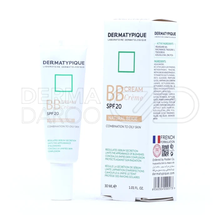 dermatypique-bb-cream-spf-20-natural-beige-for-combination-to-oily-skin-30-ml (1) بیبی کرم درماتیپیک SPF20، مناسب پوست چرب و مختلط، با نیاسینامید، در تیوپی، ماتکننده، ضد جوش و محافظ UV.