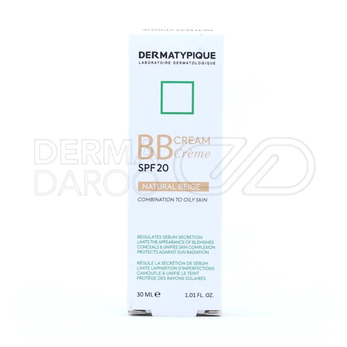 بی‌بی کرم درماتیپیک، با لسیتین و عصاره پورفیرا، مات‌کننده، جلوگیری از خشکی پوست، محافظت UVA/UVB، ضد جوش.