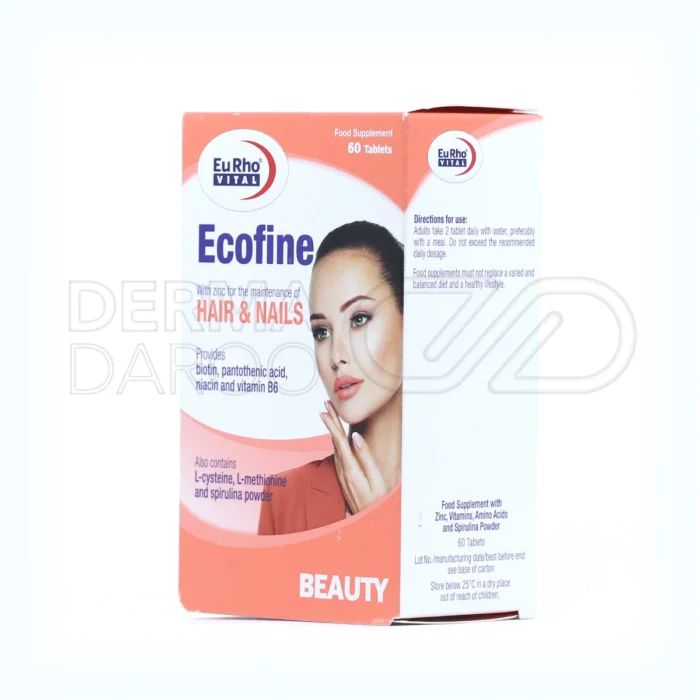 ترکیبی از مواد معدنی، ویتامین‌ها و جلبک اسپیرولینا در قرص اکوفاین برای بهبود کیفیت مو و ناخن