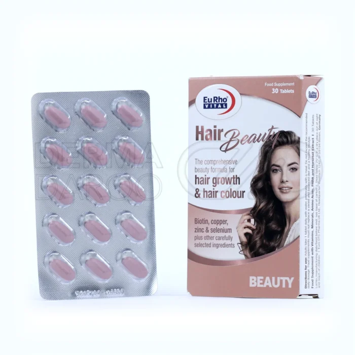 eurho-vital-hair-beauty-30-tablets (1) بسته قرص هیر بیوتی یوروویتال، مکمل تقویت مو حاوی بیوتین، زینک، سیستئین و عصارههای گیاهی، ساخت ایران تحت لیسانس آلمان