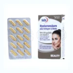 تصویر بسته‌بندی و کپسول هیالورون سائور پلاس یوروویتال، مکمل حاوی کلاژن، بیوتین، هیالورونیک اسید و ویتامین C برای سلامت پوست، مو و ناخن