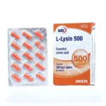 بسته‌بندی کپسول ال لیزین ۵۰۰ میلی‌گرم یوروویتال، مکمل تقویت سیستم ایمنی و سلامت پوست